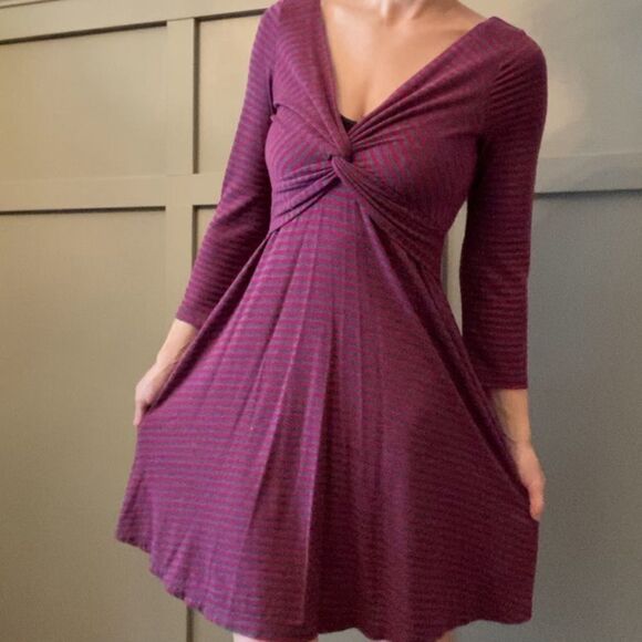 ANTHROPOLOGIE Lilka Striped Long Sleeve Twist Front Dress Size Small - Picture 1 of 11
